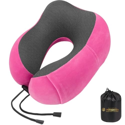 Travel Pillow - 100% Memory Foam - Travel Pillows for Airplane - Neck Pillow Airplane and Car Use - Memory Foam Travel Neck Pillow - Travel Essentials for Women and Men (Bubble Gum Pink) - color: Bubble Gum Pink