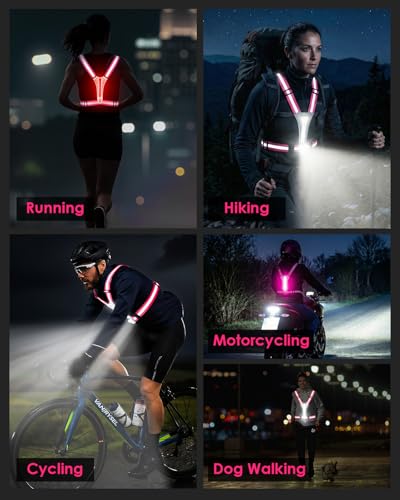 Zacro LED Reflective Vest with Chest Light 500LM, 5 RGB Colors High Visibility Rechargeable Light Up Running Vest IPX4 Night Safety Running Gear for Dog Walking, Cycling, Adjustable for Men Women Kids - color: Pink