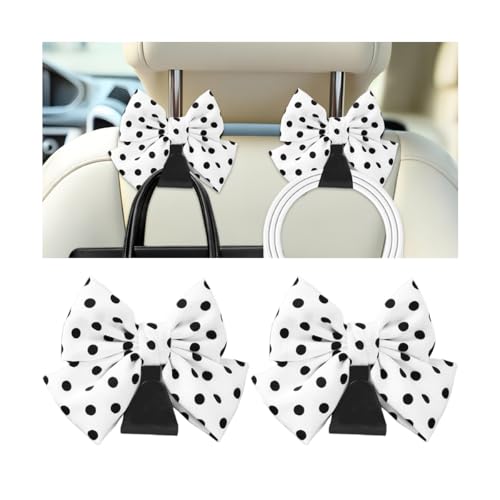 Cute Bow Car Seat Headrest Hooks, 2PCS Multifunctional Vehicle Rear Seat Hanging Hooks, Automotive Interior Seatback Storage Organizer for Purses Bags, Universal Fit (White/Polka Dot) - color: White/Polka Dot