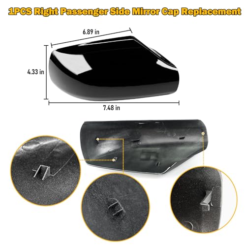 Moonlinks Mirror Cover Replacement Compatible With Nissan Altima 2.5L 2007 2008 2009 2010 2011 2012, Glossy Black Right Passenger Side Clip-on Mirror Cap WITHOUT Turn Signal, Replace for 96301-JB13E - color: Right Black