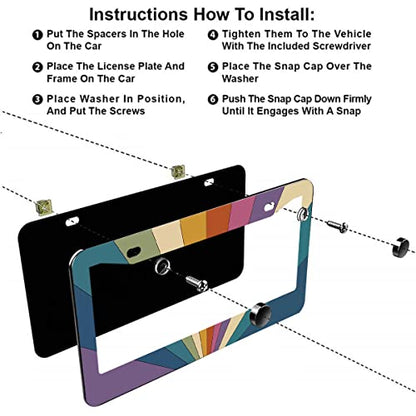 2-Pack Stainless Steel Sun Rays License Plate Frames with Screw Caps and Screwdriver Set - 2-Hole Installation… - color: Sun Ray