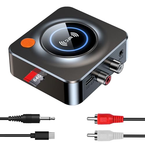 Bluetooth Receiver for Home Stereo, NFC Quick Pair,3.5mm AUX/RCA,TF Card Slot,Wireless Bluetooth Audio Adapter Low Latency for Home Music Streaming Stereo System