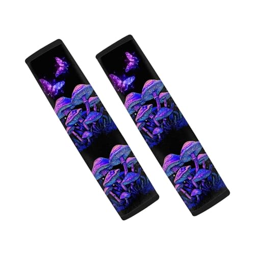 UNICEU Butterfly Hippie Mushroom Car Seat Belt Pads for Women 2 Piece Mushroom Car Accessory for Sedan SUV Truck Soft Comfort Seat Belt Shoulder Strap Covers - color: Butterfly Hippie Mushroom