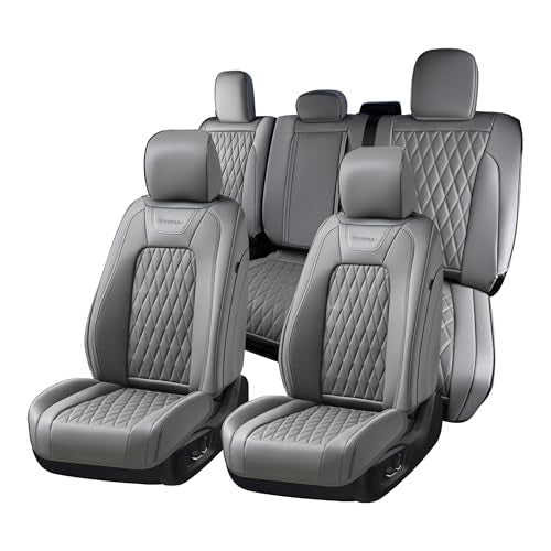 Coverado Leather Seat Covers Full Set Fit for Ford F150 F250 F350 F450, Waterproof Ford F150 Truck Seat Covers Fit for 2015-2026 F150 and 2017-2026 F250 F350 F450 (Gray) - color: Gray, size: Fullset