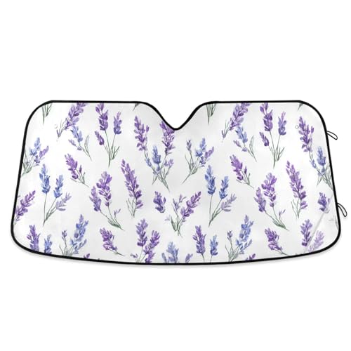 Beautiful Lavender Florals Car Sun Shade Watercolor Flowers Windshield Sun Shield UV Ray Protection Foldable Sun Visor for Front Window Blocks Automotive Interior Accessories 57 X 31.5 in - color: Lavender, size: L