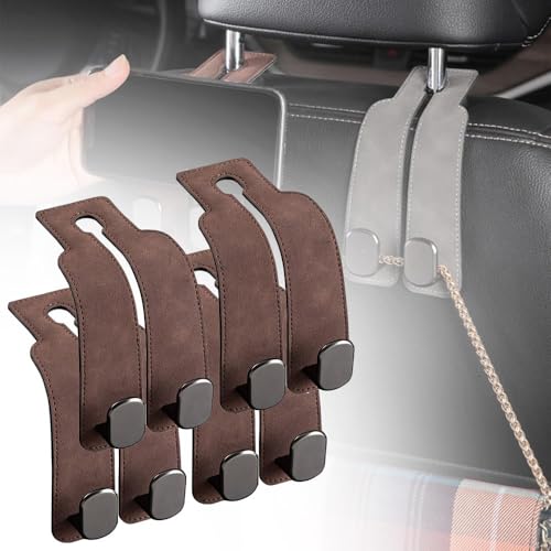 Headrest Hooks for Car, 2026 New Car Seat Hooks for Headrest, Car Seat Back Organizer Storage Hook for Hanger Purses and Bags, Double Hook Leather Purse Holder for Car (Brown*4) - color: Brown*4
