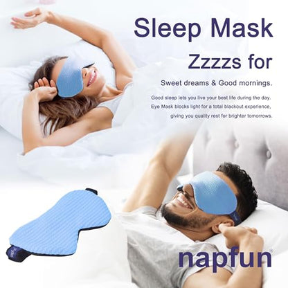 napfun Neck Pillow for Travel with Travel Pouch, Sleep Mask & Earplugs, Memory Foam Airplane Pillow for Headrest Sleep with Eyeshades, Plane Essentials with Eye Blindfold, Sky Blue Striped Kit - color: Sky Blue Striped Kit