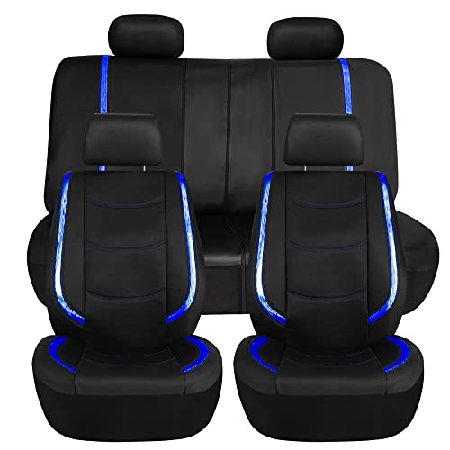 FH Group Full Set Faux Leather Car Seat Covers - Universal Fit, Low Back Front Seat Covers, Airbag Compatible, Split Bench Rear Seat Cover for SUV, Sedan, Blue - color: Blue, style: Seat Covers
