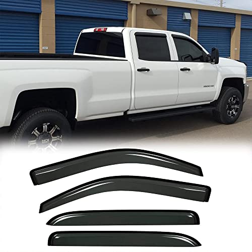 Side Wind Deflector, 4pcs Out-Channel Tape-On Rain Guards Set, Window Visors fit for 2014-2018 Chevrolet Silverado/GMC Sierra 1500 Crew Cab,2015-2018 2500HD-3500HD Crew Cab 94536 - size: 14-18 Silverado/Sierra Crew Cab (Full Rear Door)