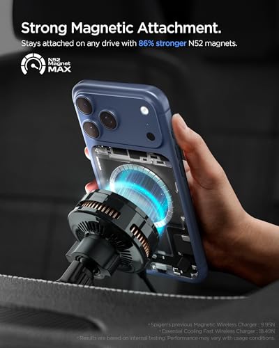 Spigen Cryomax MagFit Qi2.2 25W MagSafe Car Mount Wireless Charger [Ultra-Fast Charging Function w/Active Peltier Cooling] (Requires 45W Charging Adapter) Compatible with iPhone 17 16 15 14 13 Series - size: 25W Qi 2.2 Peltier Cooling