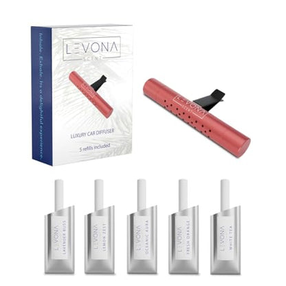 Levona Scent Car Diffuser Vent Clip: Car Air Fresheners with Perfume Essential Oil Sticks - Car Scents Accessories for Men and Women - Sleek Modern Cylindrical Design (Red) - color: Red