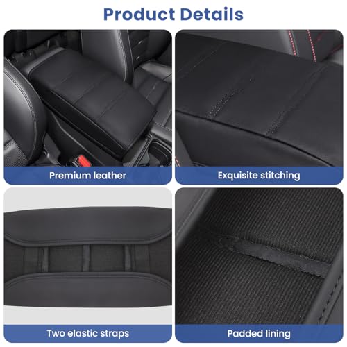 Center Console Cover for Honda CRV 2026 2025 2024 2023, Upgraded PU Leather Thick & Soft Armrest Cover for CRV 2023-2026 (Black Stitching) - color: Black Stitching