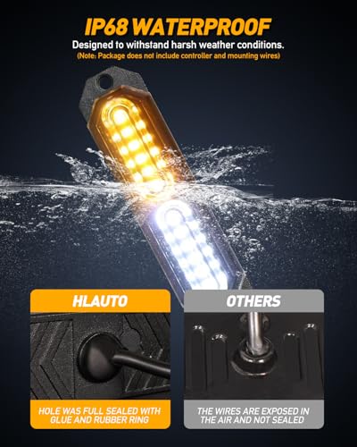 HLauto 1200T Emergency Strobe Grille Lights: 8pcs 12 LED Sync Feature Safety Warning Flashing Lights, Ultra Slim Surface Mount Hazard Caution Light for Trucks, Vehicles, Car, ATV, UTV (Amber White) - color: Amber/White