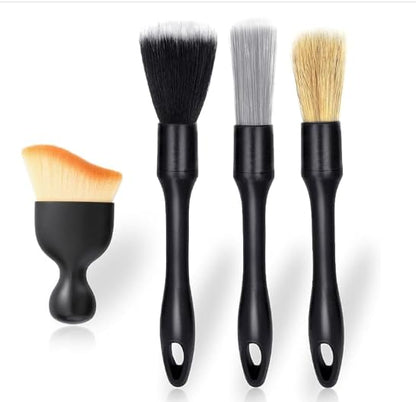 qixiang 4PCS Car Detailing Brush Set for Cleaning Boars Bristle Detailing Brushes, Wheel Brush Kit,Dusting Cleaning Supplies, Tool