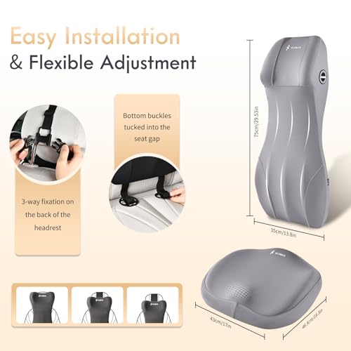 FLORICH Car Seat Cushion with Neck Pillow Lumbar Support Kit Memory Foam Seat Cushion for Car Ergonomic Back Support Headrest for Driving Car Seat Pillow Back Sciatica Tailbone Pain Relief, Gray