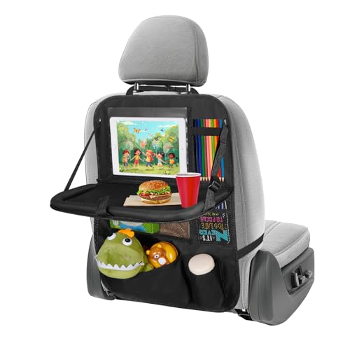 Back Seat Car Organizer with Tablet Holder, 6 Storage Pockets Car Storage Organizer with Foldable Food Tray, Car Seat Back Protectors Kids Car Kick Mats for Travel - color: 1 Pack Black, size: 1 Pack Black