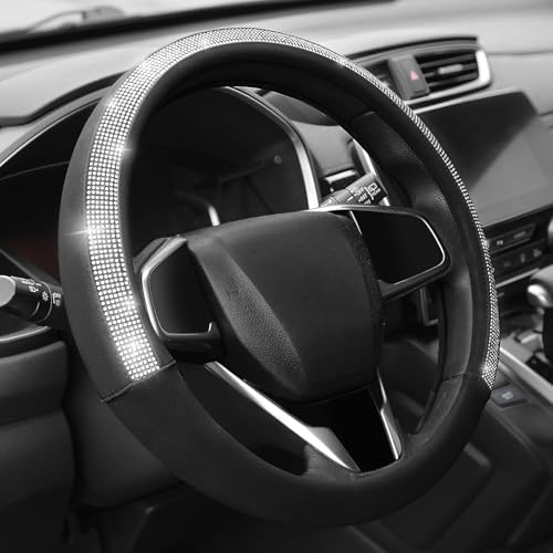 Auto Dynasty Diamond Steering Wheel Cover, Microfiber Leather Car Steering Wheel Protector with Glitter Crystal Sparkling Rhinestones, Anti-Slip, [14 1/2 to 15 Inches] Universal Fit Cars Trucks SUVs - color: C-shape Diamond