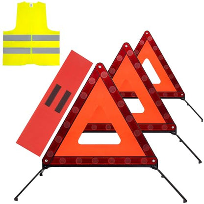 AYKRM 3PACK Car Warning Triangle Heavy Reflective Warning Road Safety Triangle Kit Suitable for car Breakdown and Temporary Parking on the Road. - color: Red-S-3