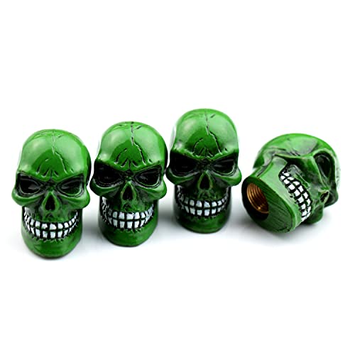 Cars Tires Valve Stem Caps Cover Dustproof Cool Skull Head Fit Most Vehicle SUV Bike Trucks Motorcycles 4 Pcs/Set（Green） - color: green