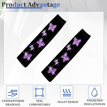 Car Seat Belt Covers, 2PCS Butterfly Soft Vehicle Seatbelt Shoulder Strap Pad Cushions, Comfortable Automotive Interir Harness Pad, Universal for SUV Automobile Truck (Purple) - color: Purple