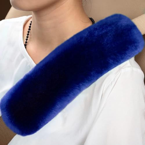 U&M 2 Pack Genuine Sheepskin Auto Seat Belt Cover for Adult Youth Kid Toddlers -Soft Warm Car, Truck, SUV, Camera Backpack Strap Shoulder Pad Wool Fluffy (Blue) - color: Blue