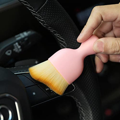 AOCISKA Car Interior Detailing Brush,Soft Bristle Cleaning Brush Car Detailing Brush Dusting Brush,Car Interior Cleaning Tool,Auto Detail Brush Car Dash Duster Brush (Pink with Cap) - color: Pink With Cap