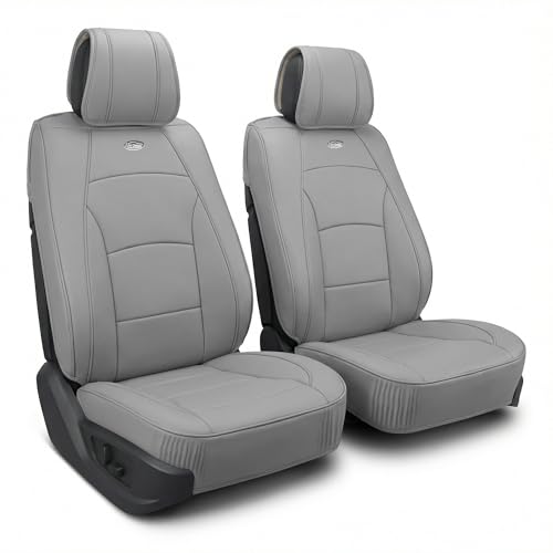 FH Group Front Set Faux Leather Seat Cushions for Low Back Seat, Universal Fit, Airbag Compatible Seat Cover for SUV, Sedan, Solid Gray - color: Solid Gray, style: Front Set