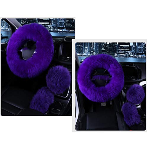 1 Set 3 Pcs Car Steering Wheel Cover & Handbrake Cover & Gear Shift Cover Set Faux Wool Warm Winter (Violet-3pcs) - color: Violet-3pcs