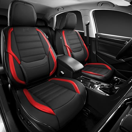 Skechers MAX Cushioning Seat Covers,Memory Foam Leather Car Seat Covers,Waterproof Car Seat Protector Front Seats,Car Seat Cushion Airbag Automotive Universal Fit for Most Cars,Vans,Trucks,SUV,Red - color: Black and Red, size: Front Seats Coverage