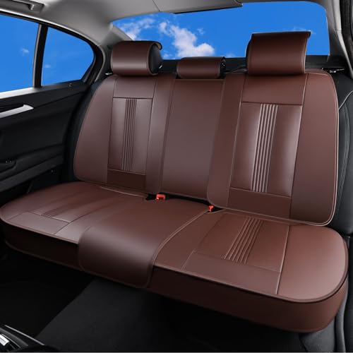 Huidasource Brown Back Seat Cover, Nappa Leather Rear Seat Cover with Ventilation Holes, Velcro Adjustable, Compatible with Seat Belts, Child Safety Seats, Fit for Most Cars SUV Truck, Brown - color: R# Brown, size: Back Seat Cover