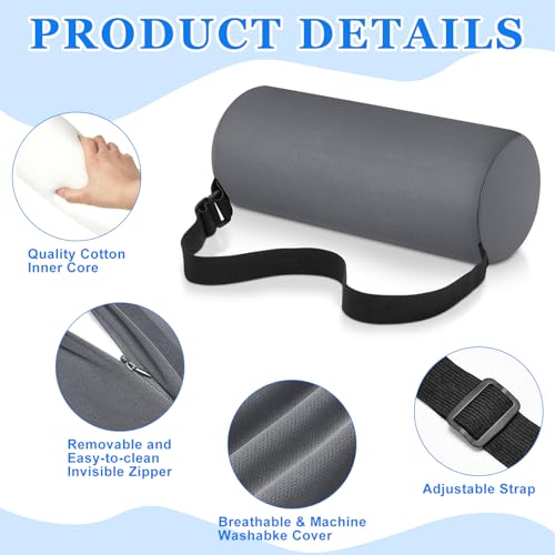 Wenqik 2 Pcs Lumbar Support Pillow Lumbar Roll Lower Pillow Office Seat Cushion with Adjustable Strap and Washable Cover for Travel Gaming Chair Car Seat Pain Relief(Grey) - color: Grey