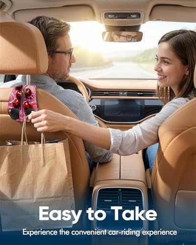 WOCOCN 2 Pack Car Purse Hook for Car Seat Headrest, Double-Sided PrintingPU Leather Purse Holder with Metal Hook, Cute Car Accessories for Women, Men (Car hook - Cherry A) - color: Car hook - Cherry A
