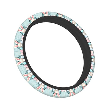 Swono Easter Universal 15" Steering Wheel Covers Easter Bunny Bottom Pink Blue Eggs Blue Wooden Cute Car Steering Wheel Cover for Men Women Girls Car Accessories - color: Easter