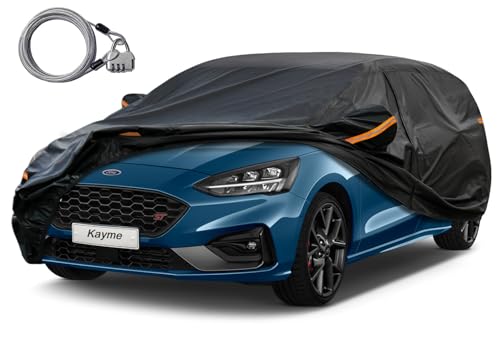 Kayme Hatchback Car Cover for Automobiles All Weather Waterproof, Outdoor Cover Sun Rain Protection, with Lock and Zipper Door, Universal Fit Ford Focus, Mazda 3 Hatchback (Up to 177 Inch) H7/Black - color: Black, size: H7 Fit Hatchback, Length (Up to 177