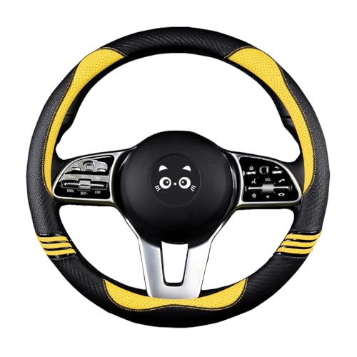 Iwantit® Steering Wheel Covers with Leather and Anti-Slip Rubber Ring, Universal Fit 14.5-15 inches for Cars,SUV (Yellow/Black) - color: 006-Yellow/black