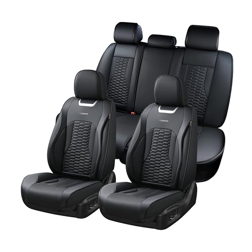 Coverado Car Seat Covers Full Set, Nappa Leather Seat Covers for Cars, Waterproof Automotive Car Seat Covers Interior Accessories Universal Fit Most Sedans, SUVs, Pick-up Trucks (Black) - color: Black, size: FullSet