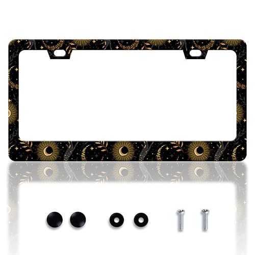 Moon License Plate Frame Hand License Plate Holder Personalise Stainless Steel Funny Design Compatible with Standard License Plate Frames for USA and Canada 6 X 12 Inch 2 Holes with Screws - color: Moon