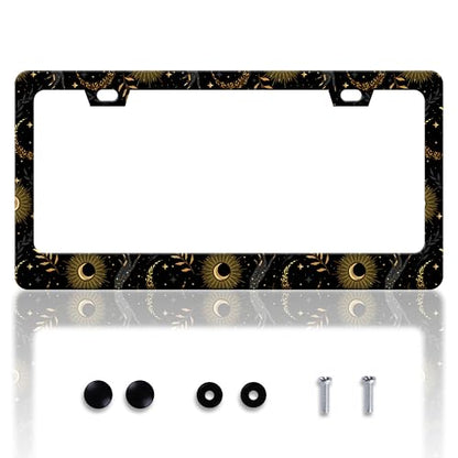 Moon License Plate Frame Hand License Plate Holder Personalise Stainless Steel Funny Design Compatible with Standard License Plate Frames for USA and Canada 6 X 12 Inch 2 Holes with Screws - color: Moon