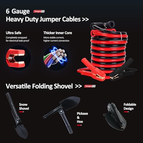 Vetoos Car Roadside Emergency Kit with Jumper Cables, Auto Road Side Safety Kit for Vehicles - with Premium Carry Bag, Portable Air Compressor - style: with Air Compressor