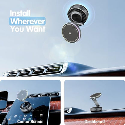 Magnetic Phone Holder for Car Wireless Charging, 15W Fast Wireless Car Charger with Vacuum Suction, 360° Adjustable Magnetic Mount for Dashboard & Windshield, Hands-Free for MagSafe iPhone & Android - size: General