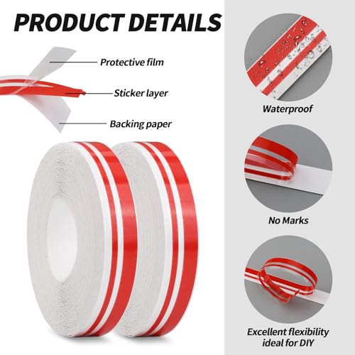 2 Rolls of Car Pinstripe Tape, Silver Pinstripe Body Sticker, Vinyl Thin Car Stripe Pinstripe Tape, for Motorcycle, Car, Racing DIY Body Sticker Tape (Red) - color: Red