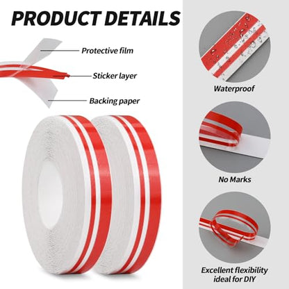 2 Rolls of Car Pinstripe Tape, Silver Pinstripe Body Sticker, Vinyl Thin Car Stripe Pinstripe Tape, for Motorcycle, Car, Racing DIY Body Sticker Tape (Red) - color: Red