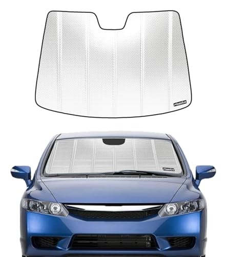 Pigenius Windshield Sun Shade for Honda Civic Sedan 2006-2011. Reflective Aluminum Film Front Window Sunshade - BLAZBLOCK - color: Classic Shiny Silver, size: 2006-2011 Sedan