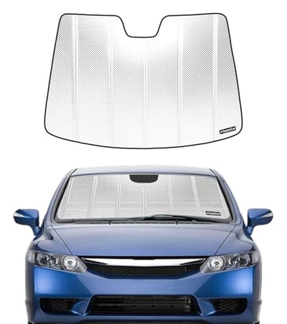 Pigenius Windshield Sun Shade for Honda Civic Sedan 2006-2011. Reflective Aluminum Film Front Window Sunshade - BLAZBLOCK - color: Classic Shiny Silver, size: 2006-2011 Sedan