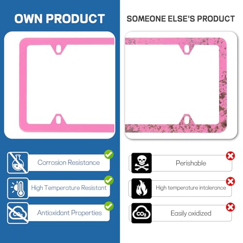 Wuyaoyao 2PCS Car License Plate Frames, 4 Holes Stainless Steel License Plate Frame, Slim License Plates Cover Holder with Screws Bolts Caps Washers, Universal Exterior Car Accessories (Pink) - color: Pink