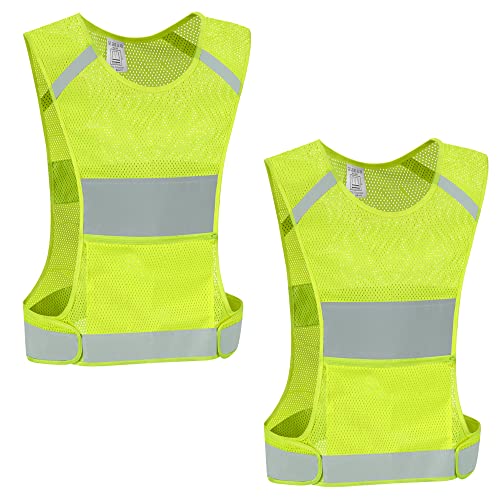 Reflective Vest Safety Running Gear with Pocket for Running Biking Walking - color: 2 Pack Neon Yellow, size: Large