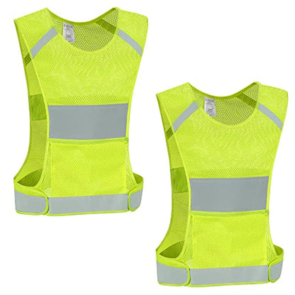 Reflective Vest Safety Running Gear with Pocket for Running Biking Walking - color: 2 Pack Neon Yellow, size: Large