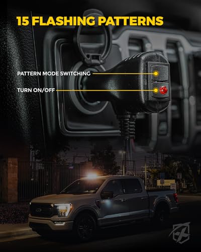 Xprite Upgraded 12" 72LED Rooftop Mini Strobe Lights, Emergency Safety Flashing Beacon Light Bar with Magnetic Base for 12V-24V Construction Vehicles, Trucks, Snow Plow, Postal Car (Mix White/Amber) - color: Mix White/Amber