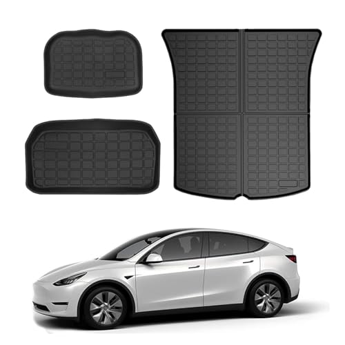 Storage Mats and Cargo Liners, All Weather Rear Cargo Trunk Tray Floor Mat Custom Fit Compatible with 2020-2024 2025 Model Y 5-Seat（Not for Juniper）, 3D Tech Waterproof Durable TPO Accessories - size: Model Y cargo mat with storage mat