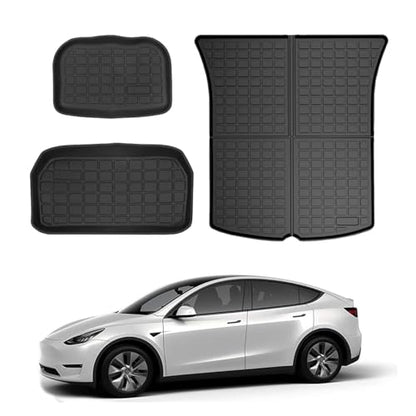 Storage Mats and Cargo Liners, All Weather Rear Cargo Trunk Tray Floor Mat Custom Fit Compatible with 2020-2024 2025 Model Y 5-Seat（Not for Juniper）, 3D Tech Waterproof Durable TPO Accessories - size: Model Y cargo mat with storage mat